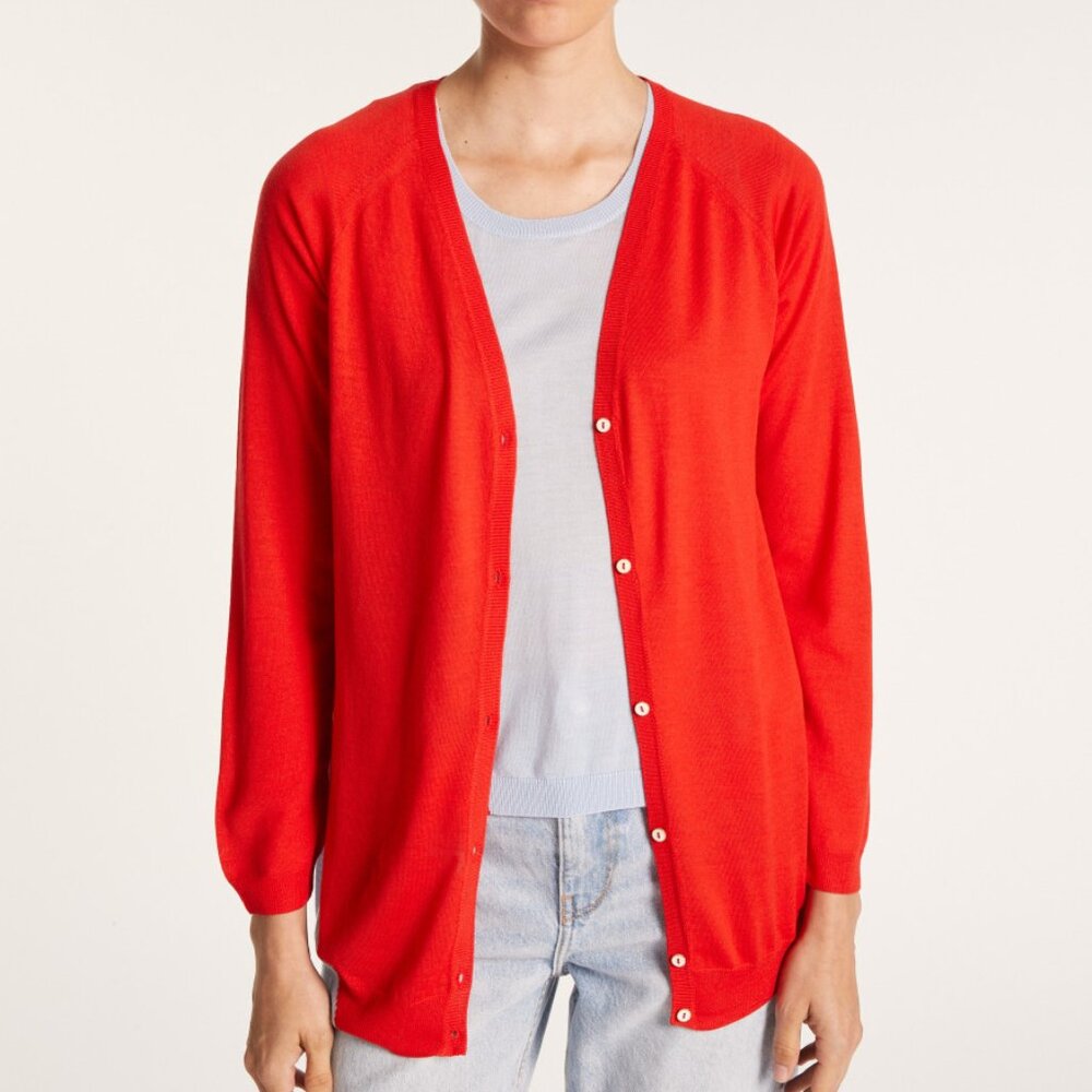 John Smedley Sweater Merino Wool New Zealand Button-Up Cardigan RED SZ LARGE NEW
